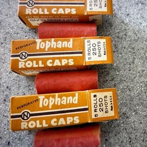 3 vintage boxes of perforated roll caps 5 in each box NICHOLS Tophand